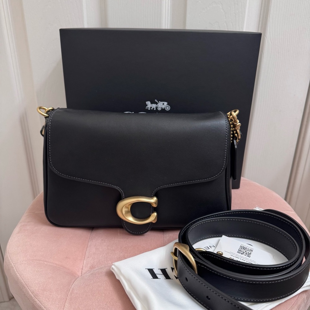 Coach Soft Tabby Shoulder Bag in Black with Brass